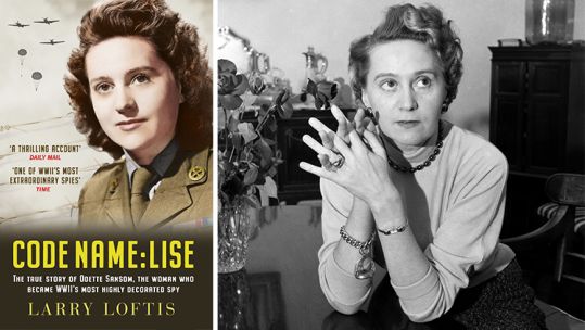 Picture of Odette Sansom and cover of the book Code Name Lise 090519 CREDIT Mirrorpix