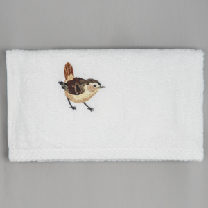 embroidered wren hand towel